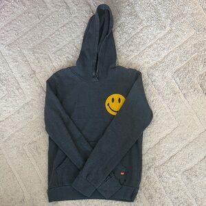 Aviator Nation Charcoal Hoodie with Yellow Smiley Graphic